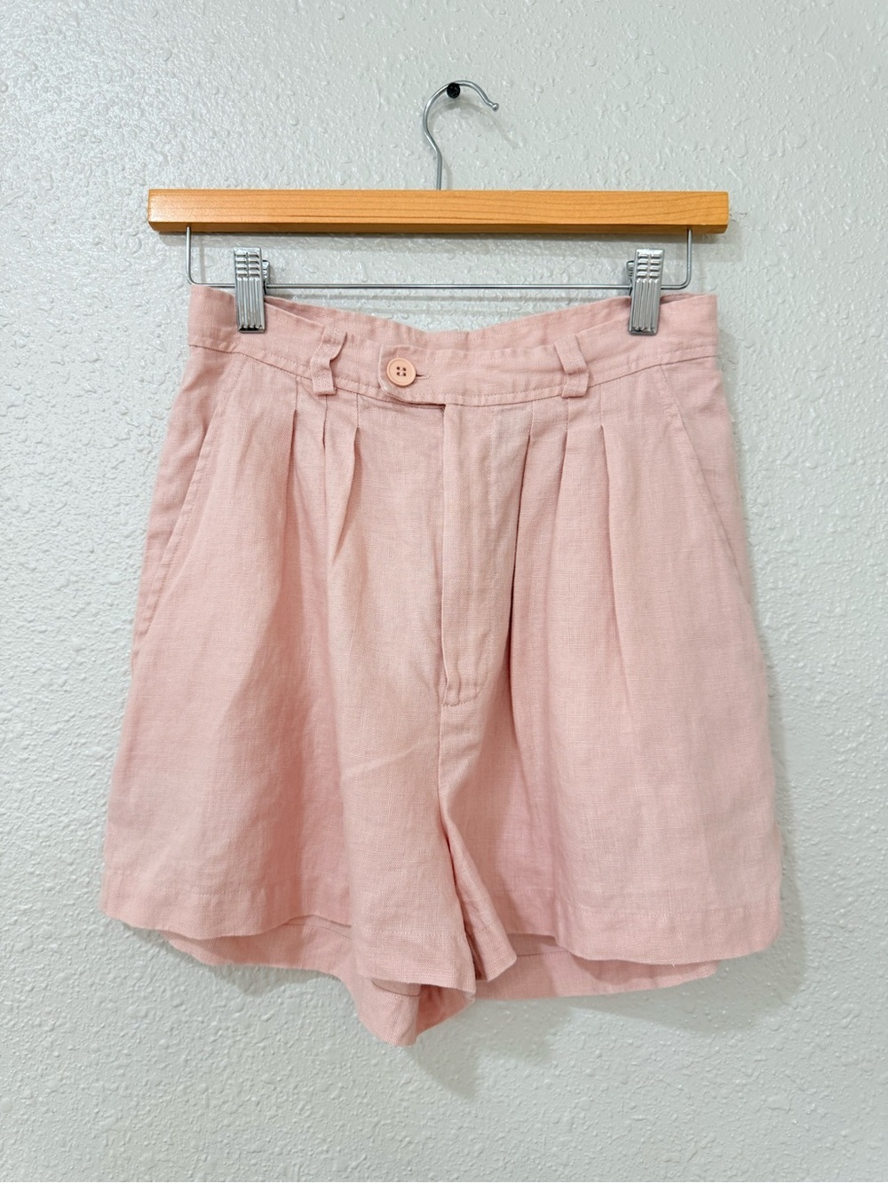 POSSE 100% Linen Pink Pleated High Rise Shorts S Resort Coastal Luxury - Picture 2 of 9